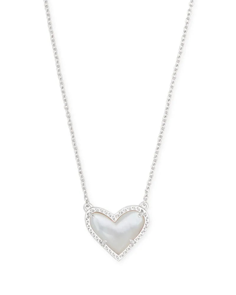 Kendra Scott | Ari Heart Silver Pendant Necklace in Ivory Mother of Pearl - bestdisneylandrvpark