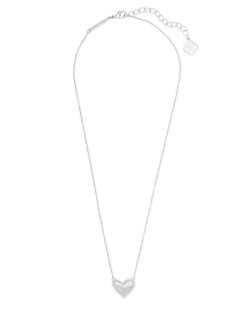 Kendra Scott | Ari Heart Silver Pendant Necklace in Ivory Mother of Pearl - bestdisneylandrvpark