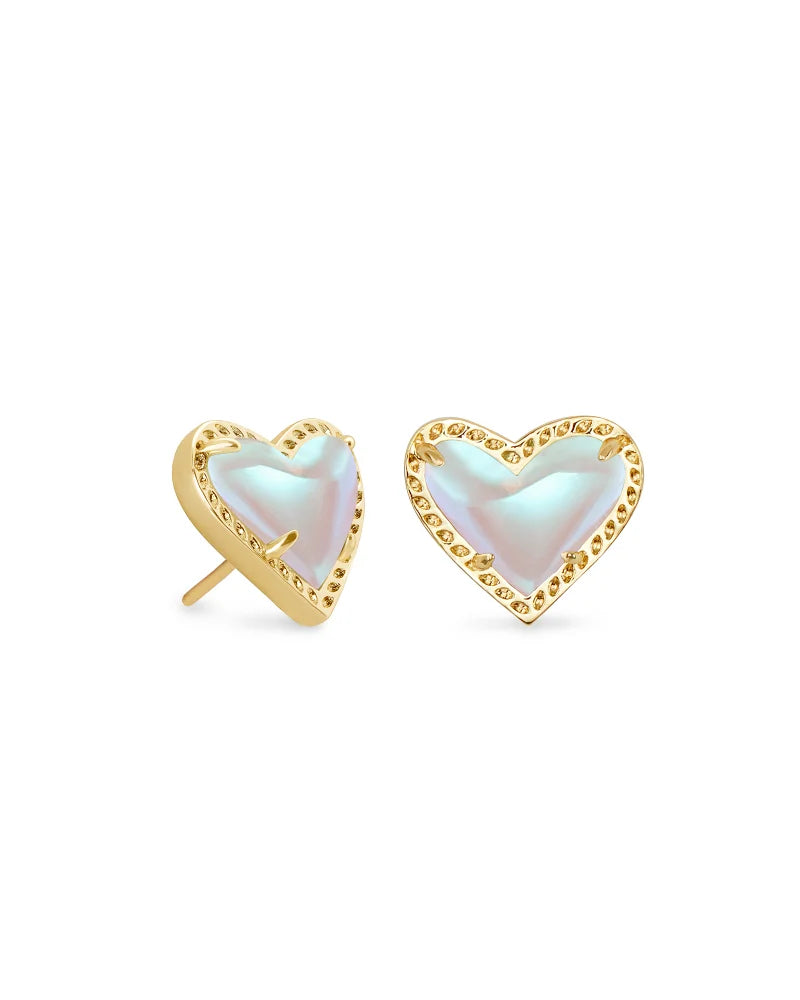 Kendra Scott | Ari Heart Gold Stud Earrings in Dichroic Glass - bestdisneylandrvpark