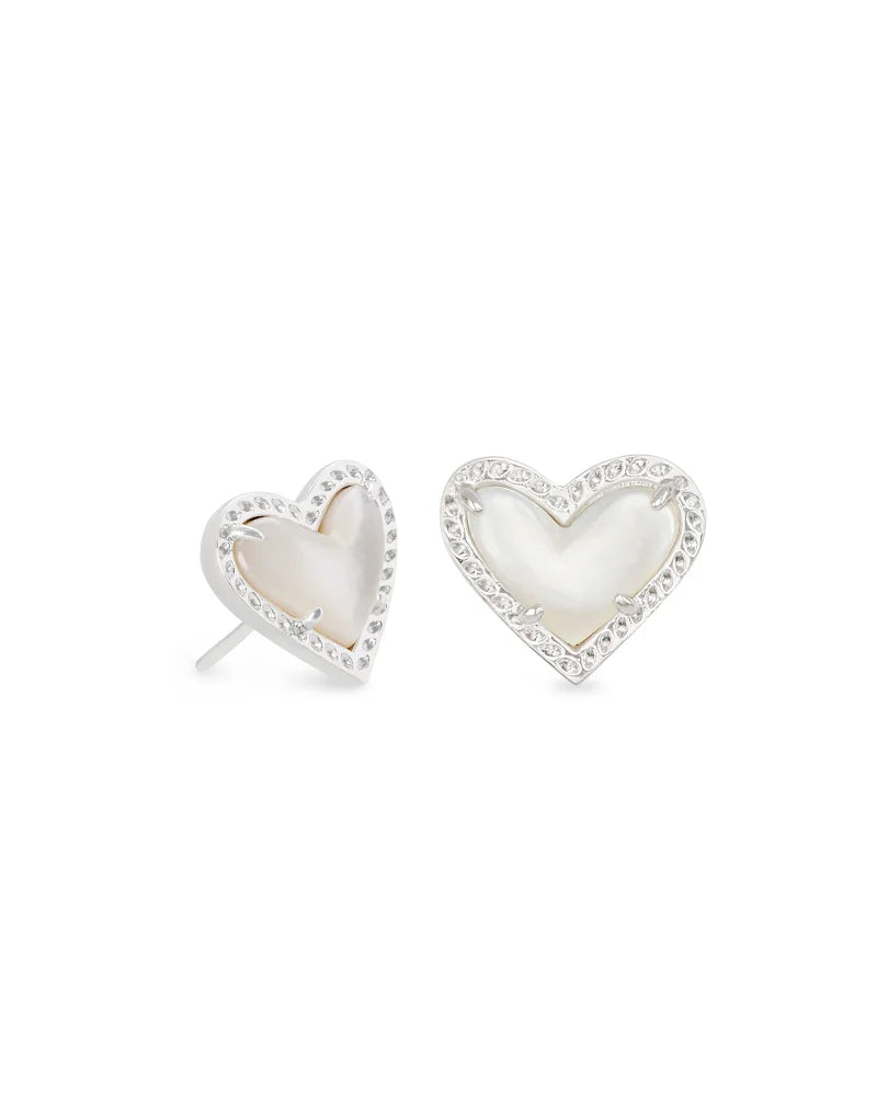 Kendra Scott | Ari Heart Silver Stud Earrings in Ivory Mother of Pearl - bestdisneylandrvpark