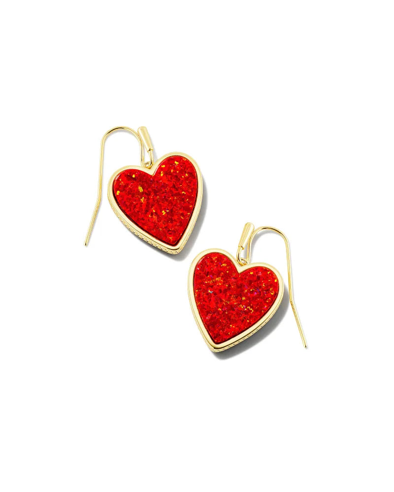 Kendra Scott | Heart Gold Drop Earrings in Red Kyocera Opal - bestdisneylandrvpark