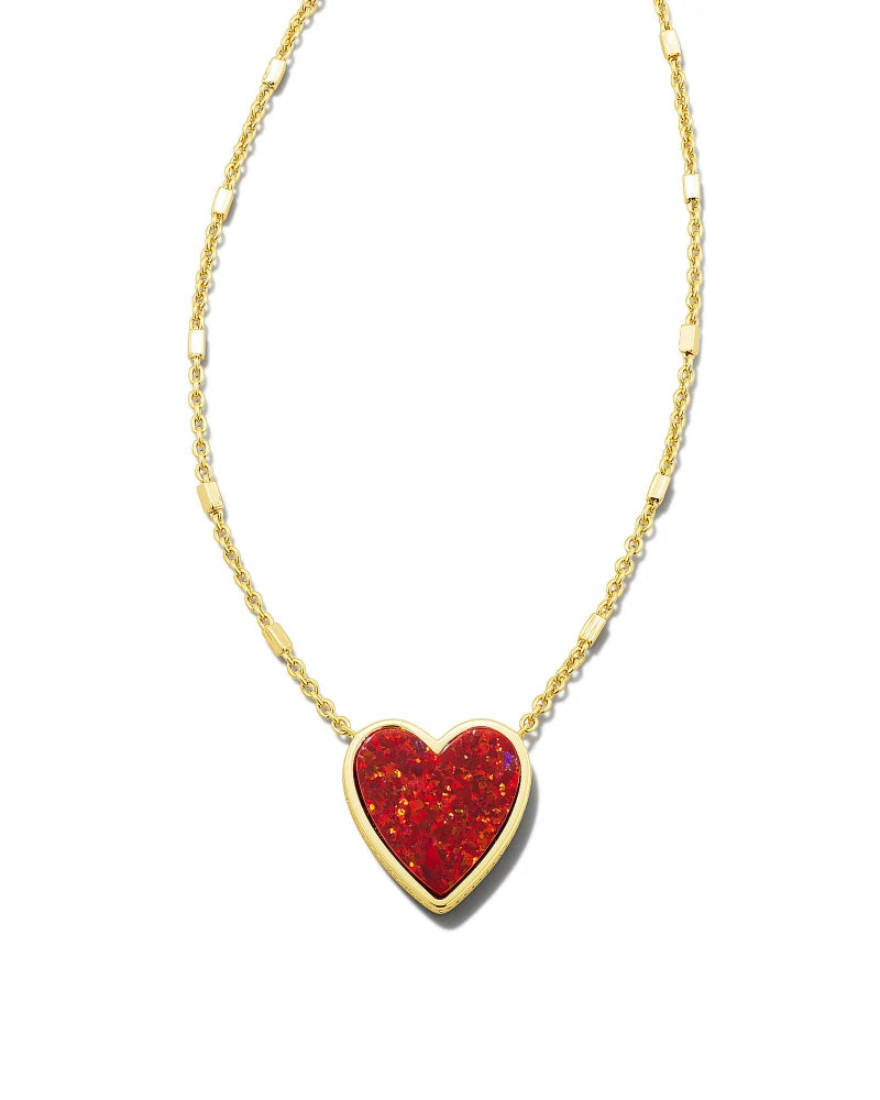 Kendra Scott | Heart Gold Pendant Necklace in Red Kyocera Opal - bestdisneylandrvpark