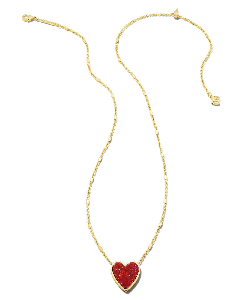 Kendra Scott | Heart Gold Pendant Necklace in Red Kyocera Opal - bestdisneylandrvpark